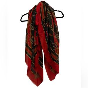 Art of the Scarf for the Tie Rack Red with Rope, Buckle Print 46”w x 46” Italy